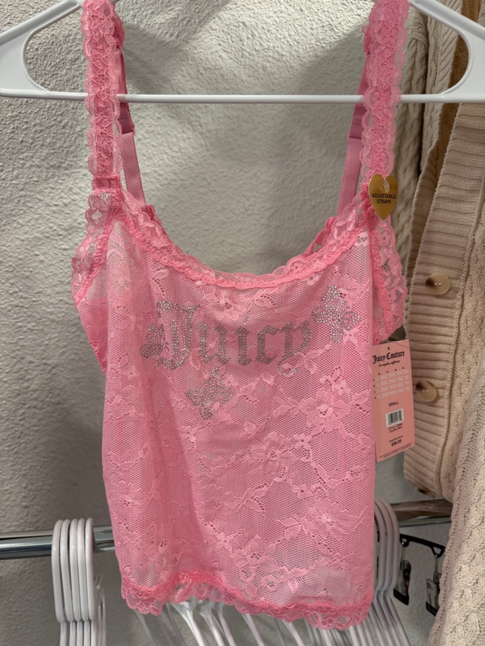 Juicy Couture Pink Lace Rhinestone Logo Cami